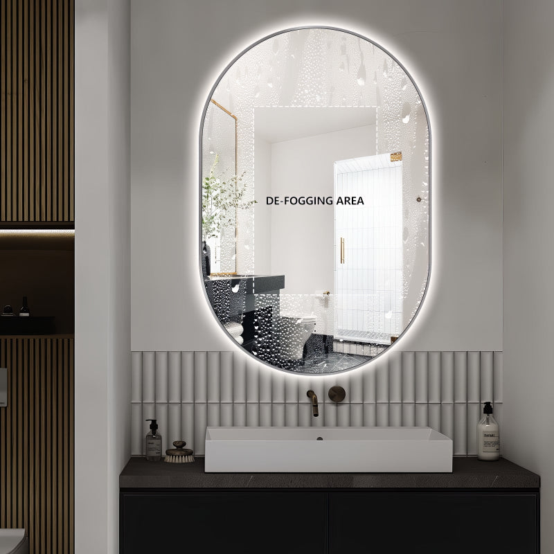 Oval Pill Touchless Back-Lit 600 x 900 Matte Black LED Mirror - Three Light Temperatures | Indulge Bathroom