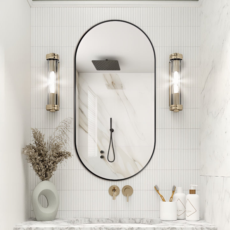 Oval Matte Black 450 x 900 Framed Mirror | Indulge Bathroom