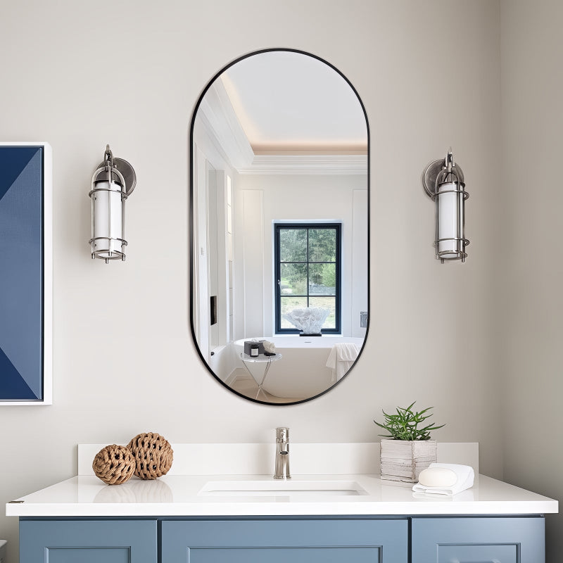 Oval Matte Black 450 x 900 Framed Mirror | Indulge Bathroom