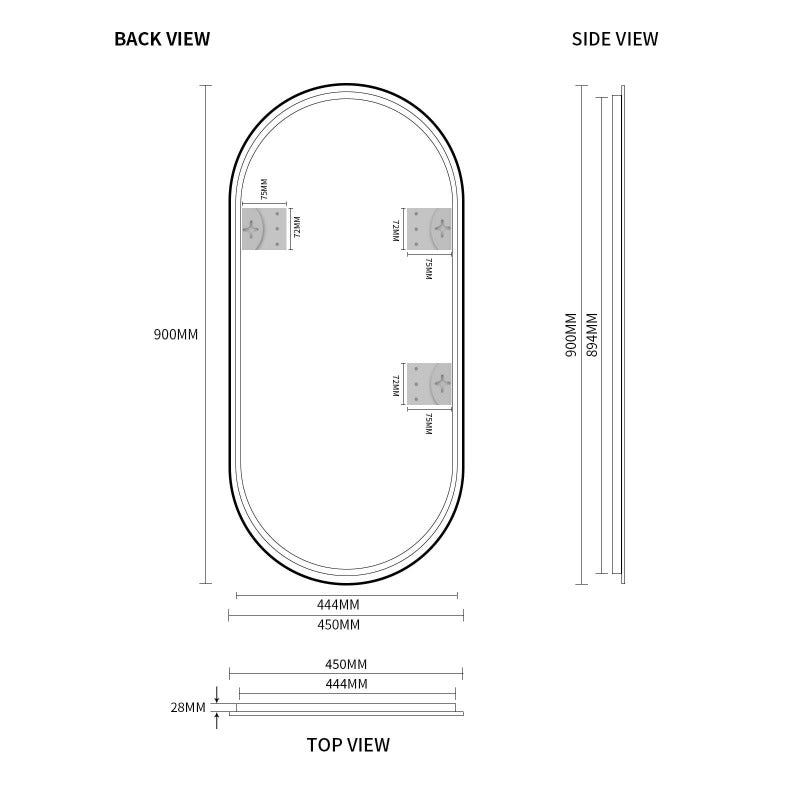 Oval Matte Black 450 x 900 Framed Mirror | Indulge Bathroom