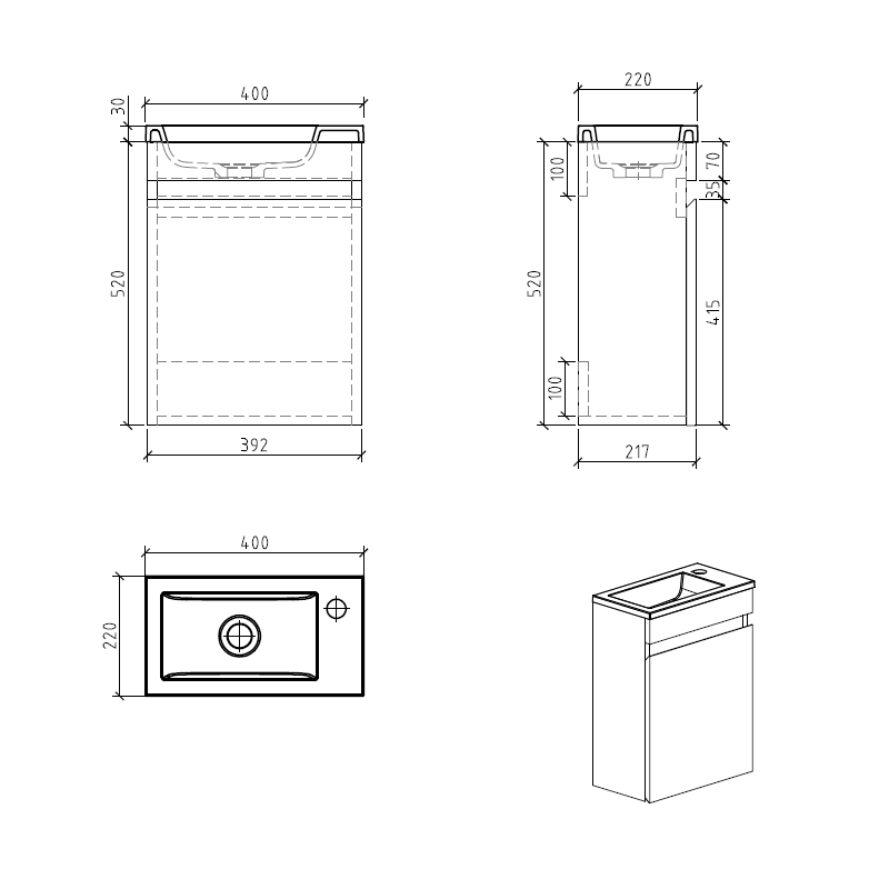 Piccolo 400 Grey Ash Wall Hung Vanity | Indulge Bathroom