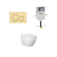 Geberit Cremona Rimless Tornado In Wall Toilet Suite Package - Round Brushed Gold / Brass Button | Indulge Bathroom