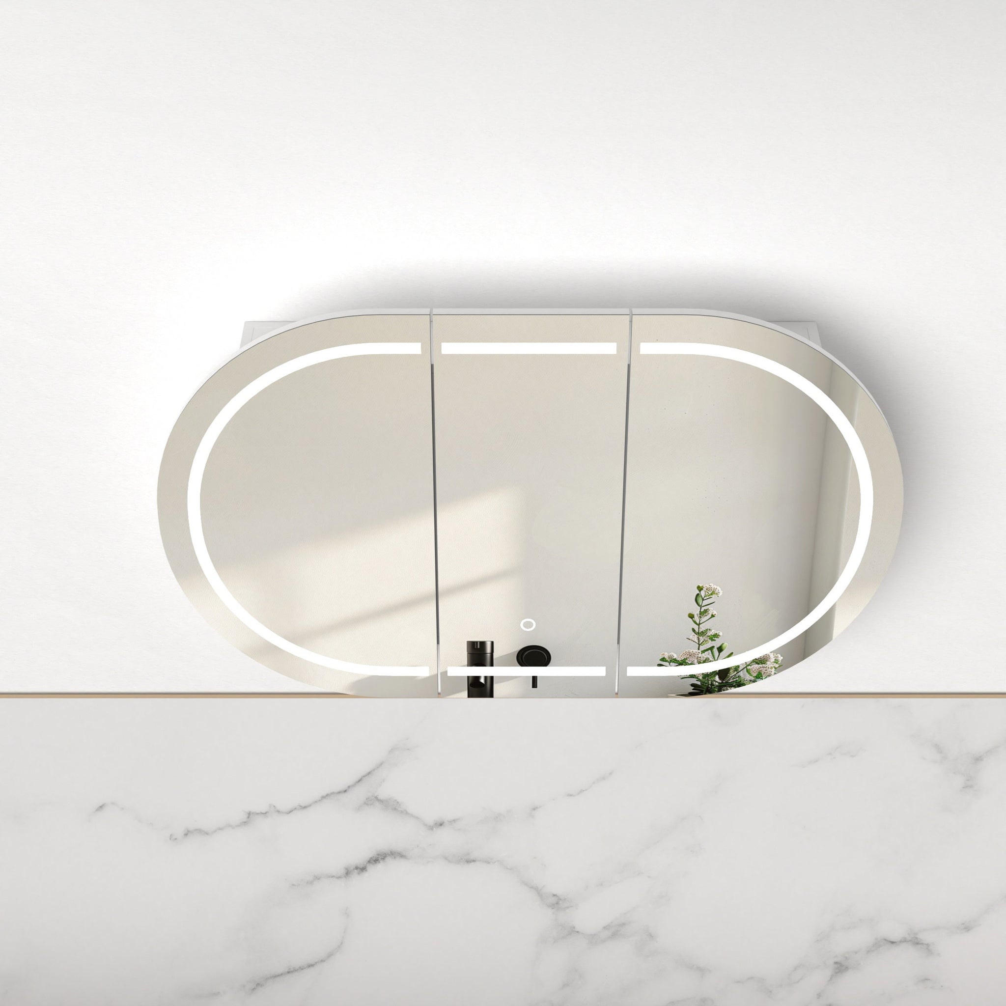 Ronda LED 1200mm Matte White Oval Shaving Cabinet | Indulge Bathroom