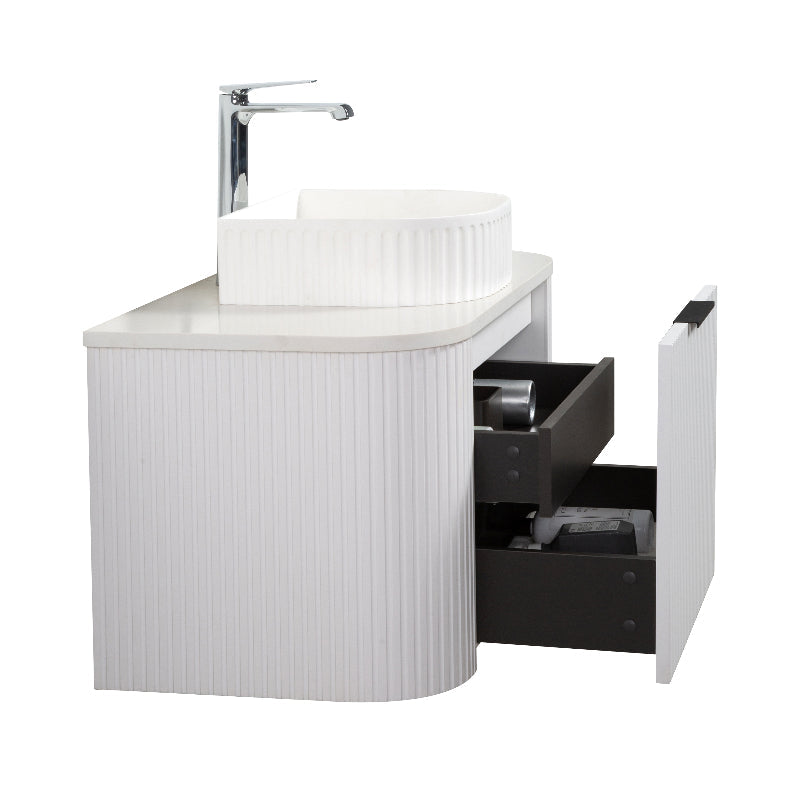 Ronda 900 Curved Fluted Matte White Wall Hung Vanity | Indulge Bathroom