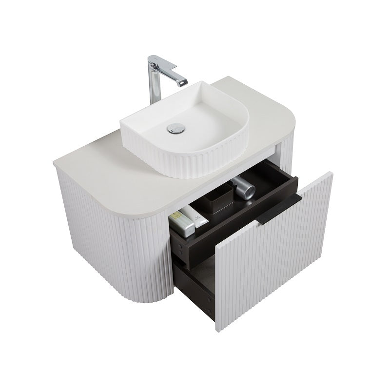 Ronda 900 Curved Fluted Matte White Wall Hung Vanity | Indulge Bathroom