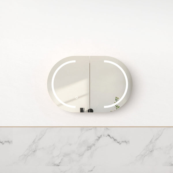 Ronda LED 900mm Matte White Oval Shaving Cabinet | Indulge Bathroom