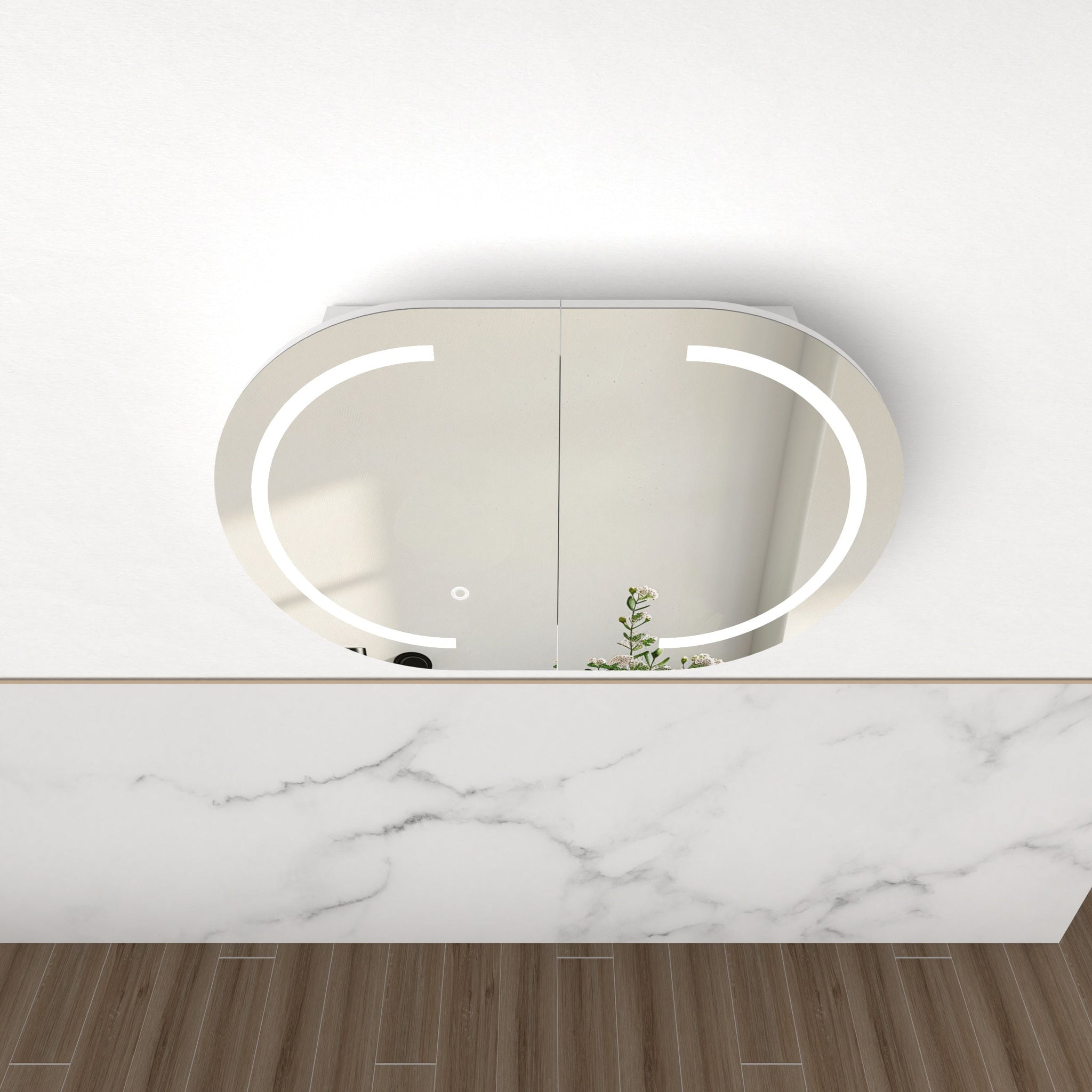 Ronda LED 900mm Matte White Oval Shaving Cabinet | Indulge Bathroom