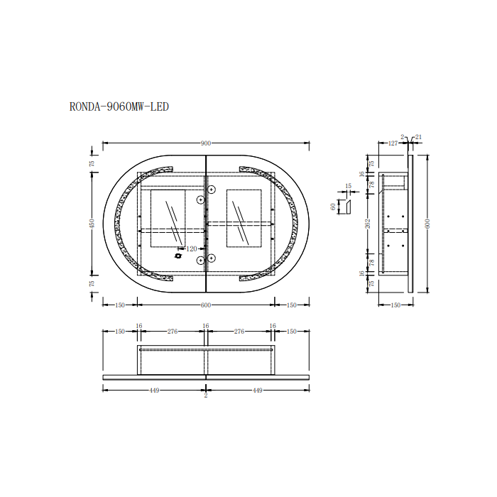 Ronda LED 900mm Matte White Oval Shaving Cabinet | Indulge Bathroom