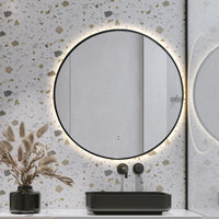 Round Touchless Back-Lit Matte Black 600mm LED Mirror - Three Light Temperatures | Indulge Bathroom