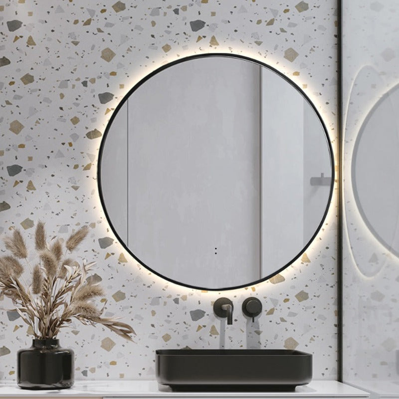 Round Touchless Back-Lit Matte Black 600mm LED Mirror - Three Light Temperatures | Indulge Bathroom