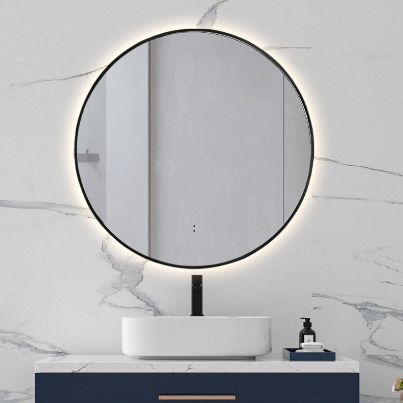 Round Touchless Back-Lit Matte Black 600mm LED Mirror - Three Light Temperatures | Indulge Bathroom