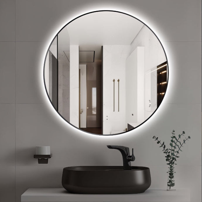 Round Touchless Back-Lit Matte Black 600mm LED Mirror - Three Light Temperatures | Indulge Bathroom