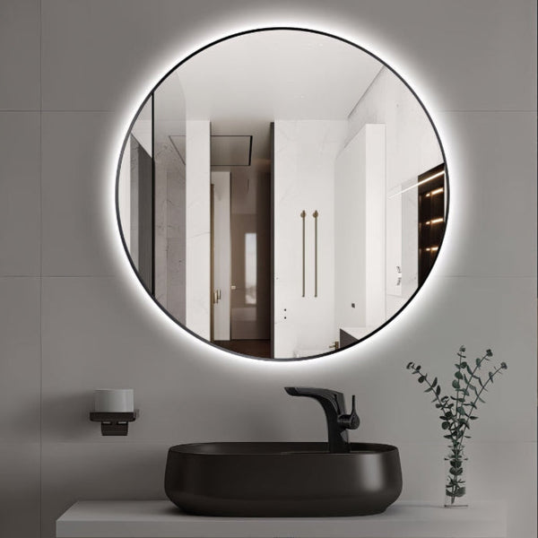 Round Touchless Back-Lit Matte Black 600mm LED Mirror - Three Light Temperatures | Indulge Bathroom