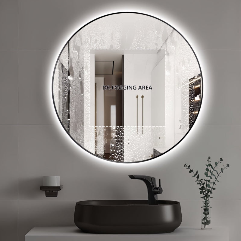Round Touchless Back-Lit Matte Black 600mm LED Mirror - Three Light Temperatures | Indulge Bathroom
