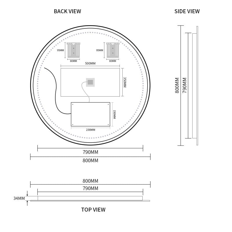 Round Touchless Back-Lit Matte Black 800mm LED Mirror - Three Light Temperatures | Indulge Bathroom