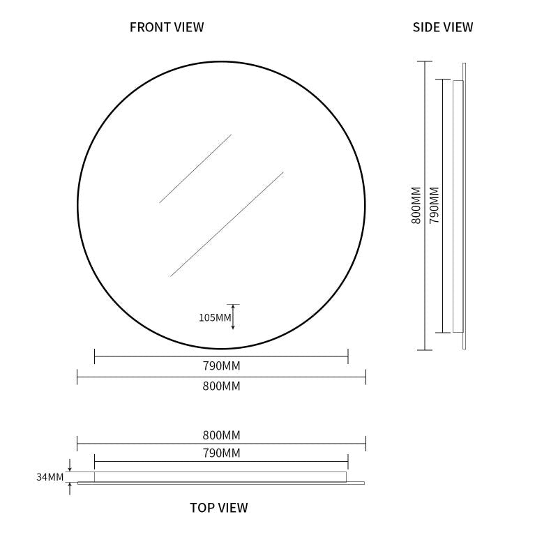 Round Touchless Back-Lit Matte Black 800mm LED Mirror - Three Light Temperatures | Indulge Bathroom