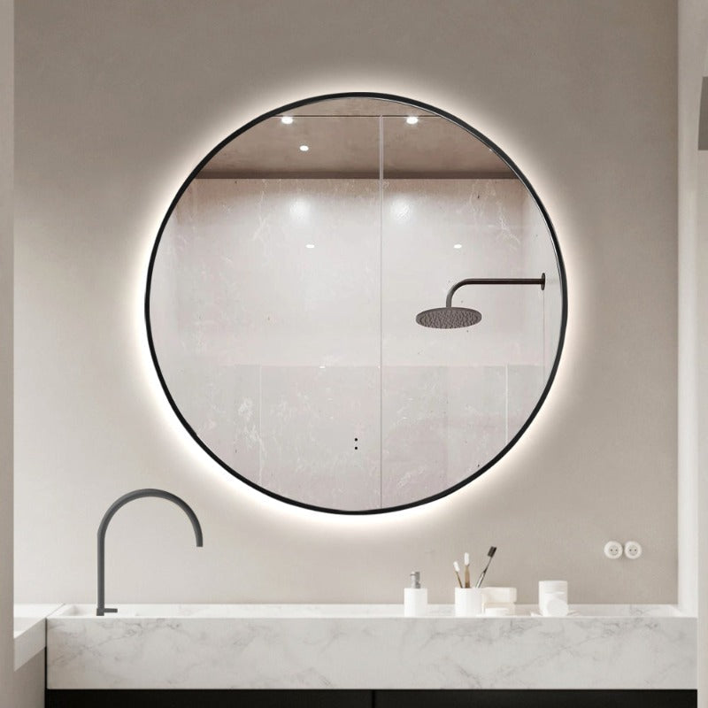Round Touchless Back-Lit Matte Black 800mm LED Mirror - Three Light Temperatures | Indulge Bathroom