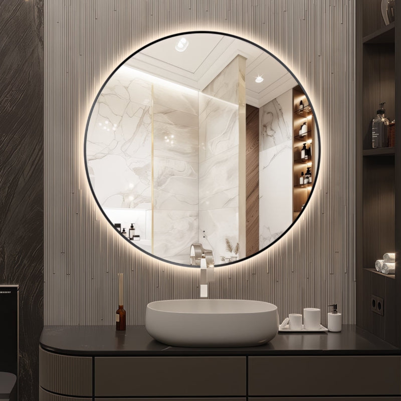 Round Touchless Back-Lit Matte Black 800mm LED Mirror - Three Light Temperatures | Indulge Bathroom
