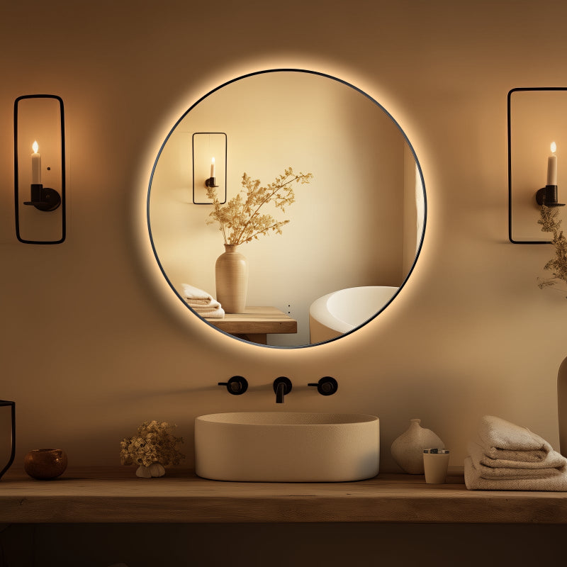 Round Touchless Back-Lit Matte Black 600mm LED Mirror - Three Light Temperatures | Indulge Bathroom