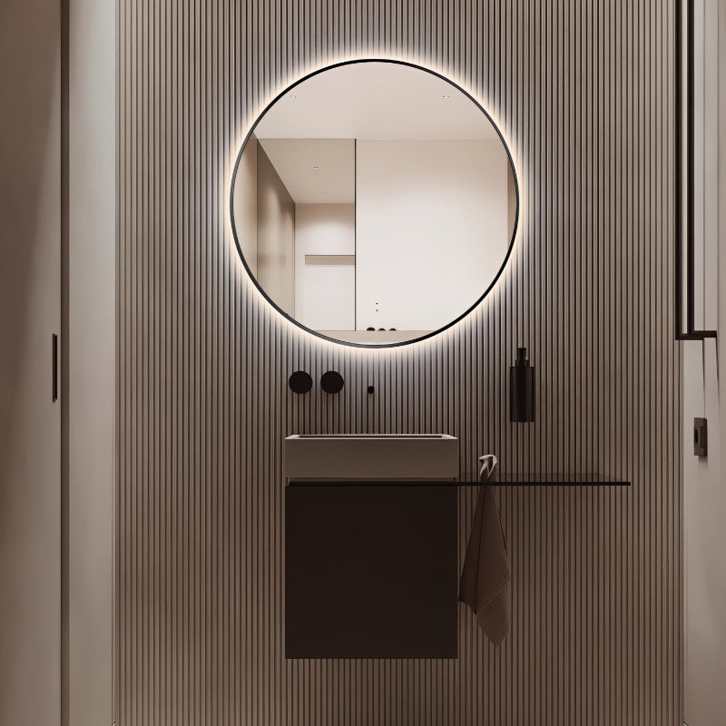 Round Touchless Back-Lit Matte Black 600mm LED Mirror - Three Light Temperatures | Indulge Bathroom