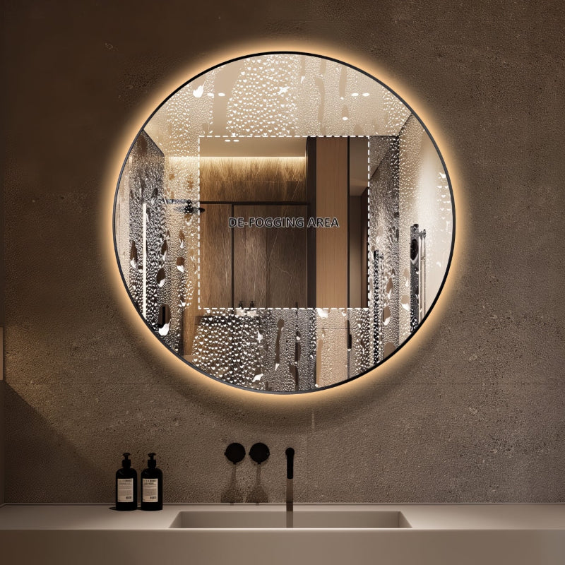 Round Touchless Back-Lit Matte Black 800mm LED Mirror - Three Light Temperatures | Indulge Bathroom