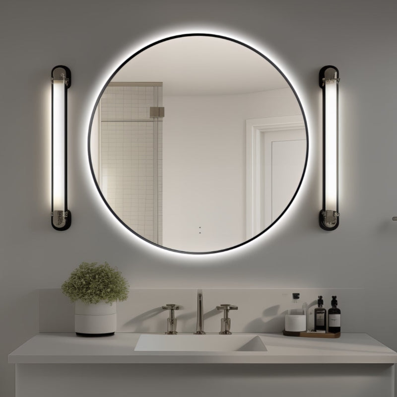 Round Touchless Back-Lit Matte Black 800mm LED Mirror - Three Light Temperatures | Indulge Bathroom