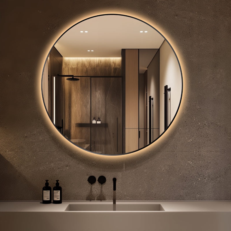 Round Touchless Back-Lit Matte Black 800mm LED Mirror - Three Light Temperatures | Indulge Bathroom