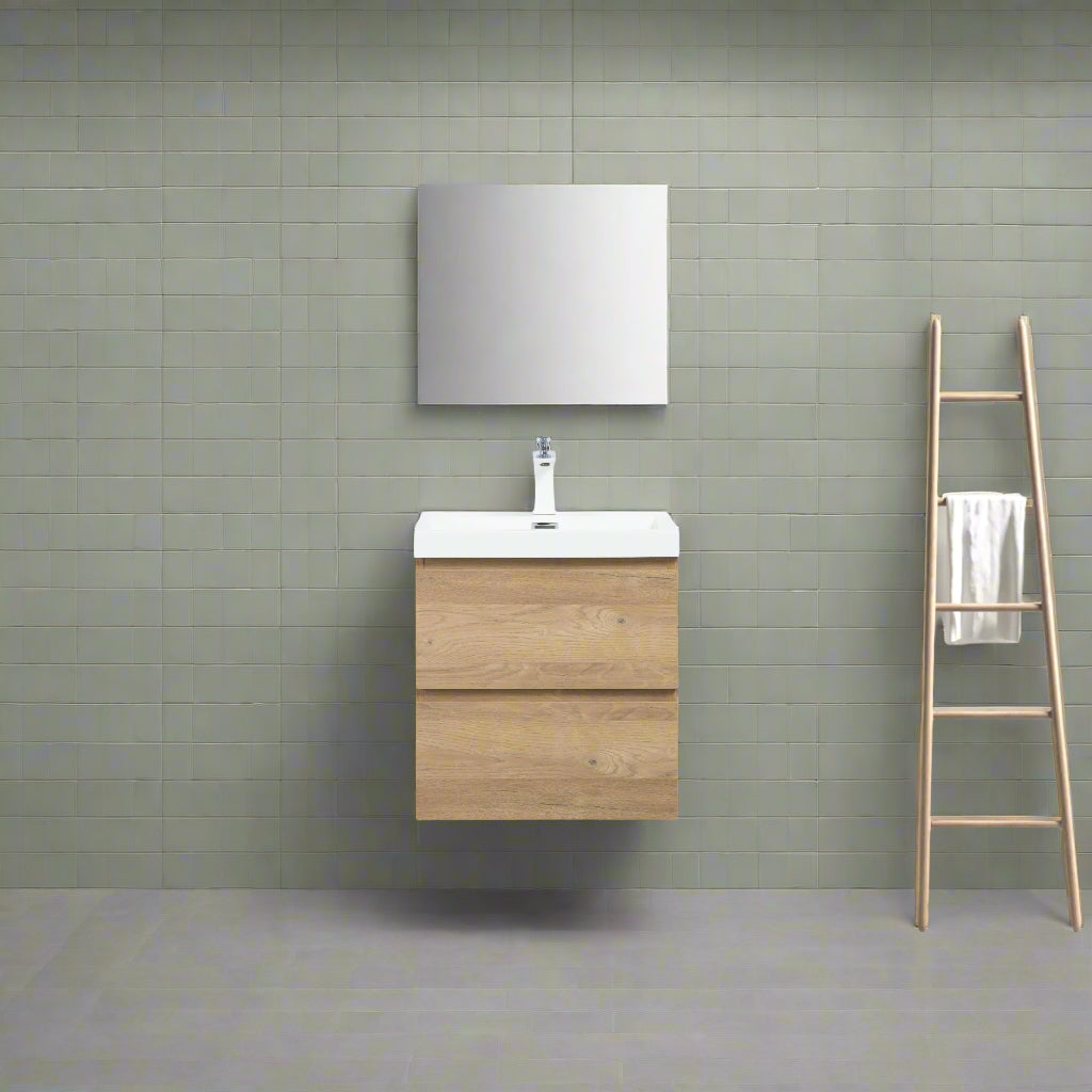 Sella 500mm Ensuite Natural Oak Wall Hung Vanity | Indulge Bathroom