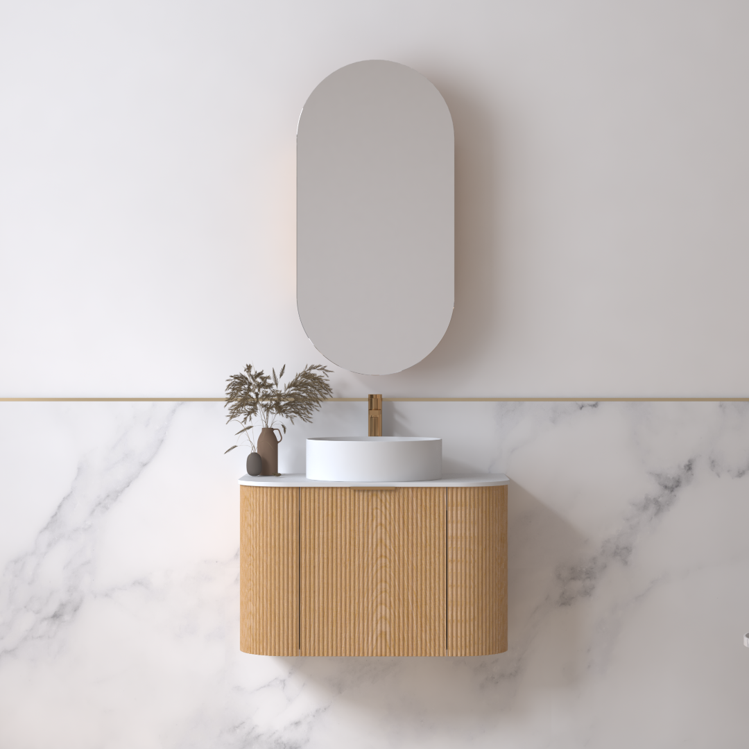 Siena 750 Curved Light Walnut Fluted Wall Hung Vanity | Indulge Bathroom