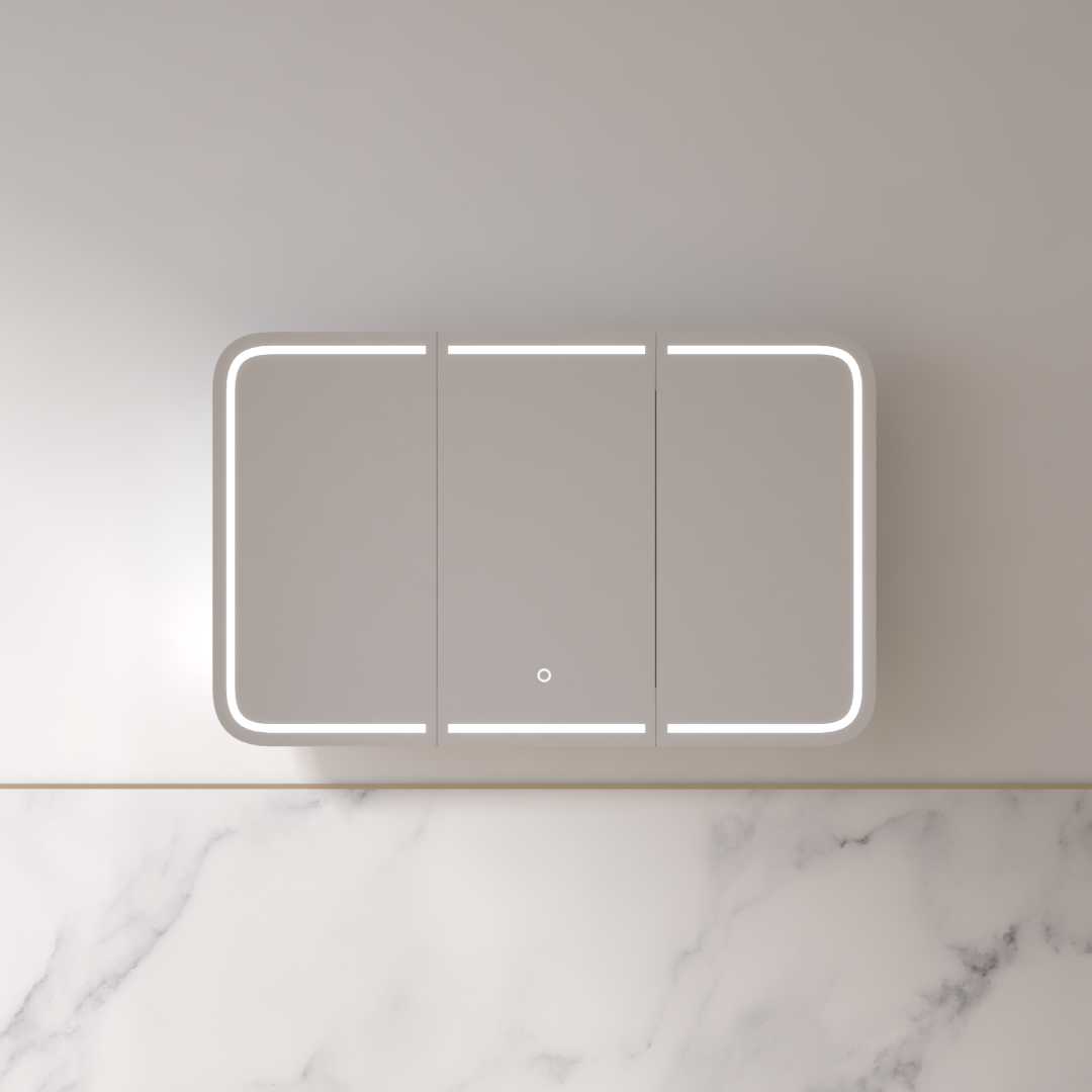 Tetra LED 1200 x 750mm Matte White Soft Square Shaving Cabinet | Indulge Bathroom