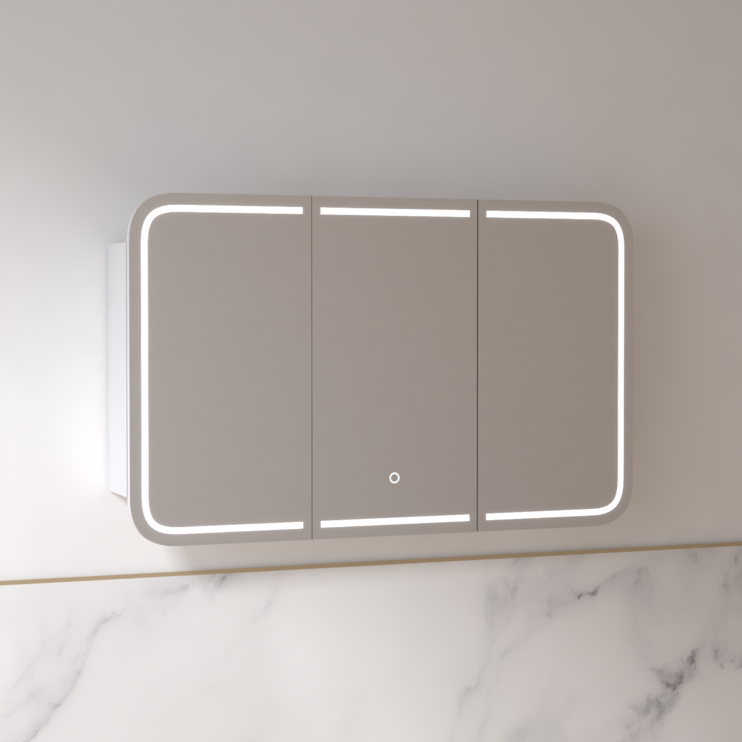 Tetra LED 1200 x 750mm Matte White Soft Square Shaving Cabinet | Indulge Bathroom
