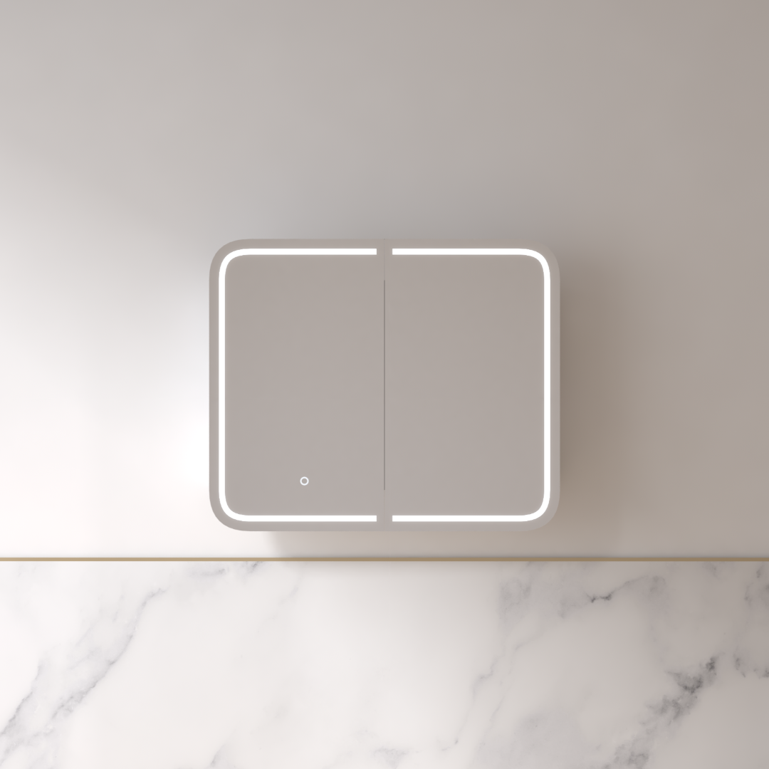 Tetra LED 900 x 750mm Matte White Soft Square Shaving Cabinet | Indulge Bathroom