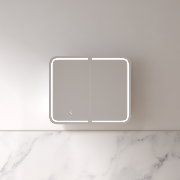 Tetra LED 900 x 750mm Matte White Soft Square Shaving Cabinet | Indulge Bathroom