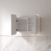 Tetra LED 900 x 750mm Matte White Soft Square Shaving Cabinet | Indulge Bathroom