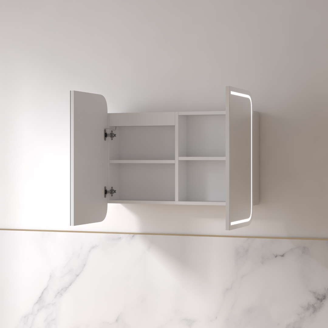 Tetra LED 900 x 750mm Matte White Soft Square Shaving Cabinet | Indulge Bathroom