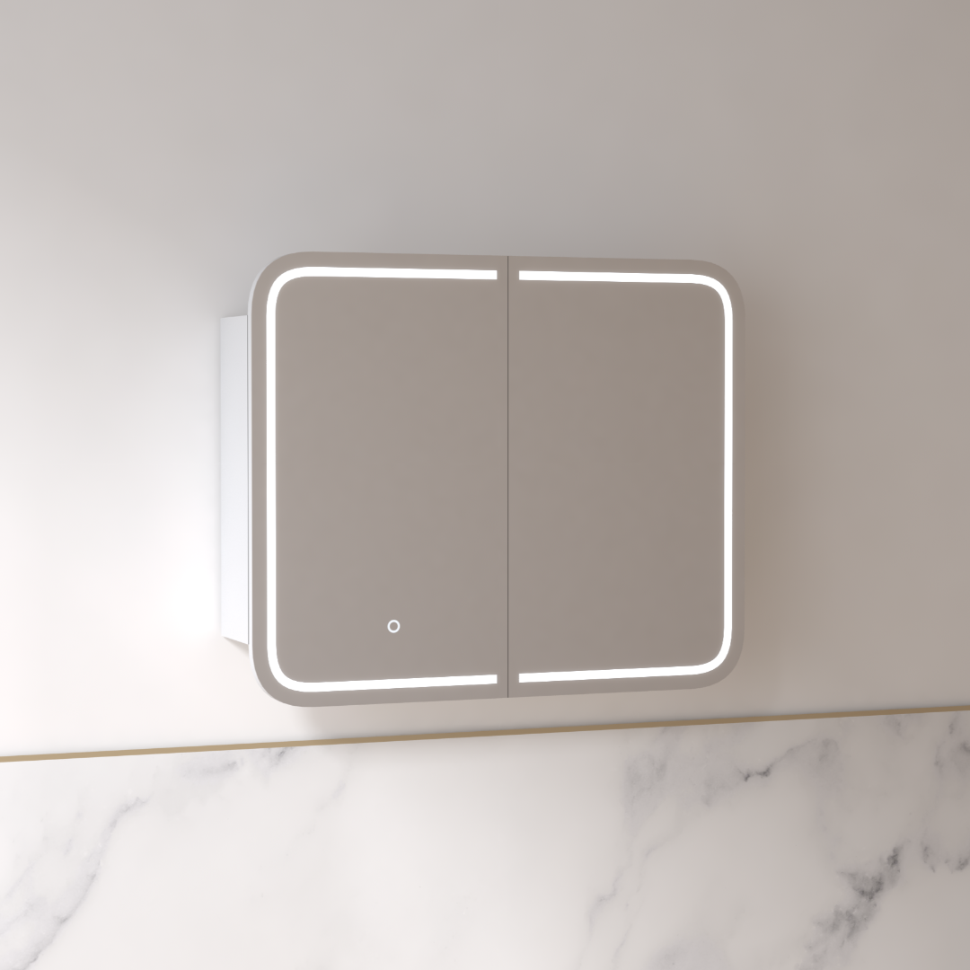 Tetra LED 900 x 750mm Matte White Soft Square Shaving Cabinet | Indulge Bathroom
