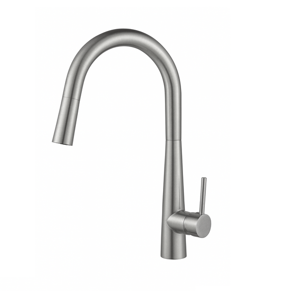 Tivra Brushed Nickel Round Pull-Out Kitchen Mixer | Indulge Bathroom