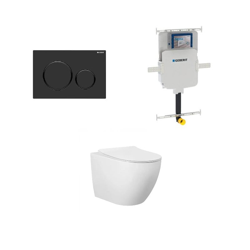 Geberit Cremona Rimless Tornado In Wall Toilet Suite Package - Matte Black Round Button | Indulge Bathroom