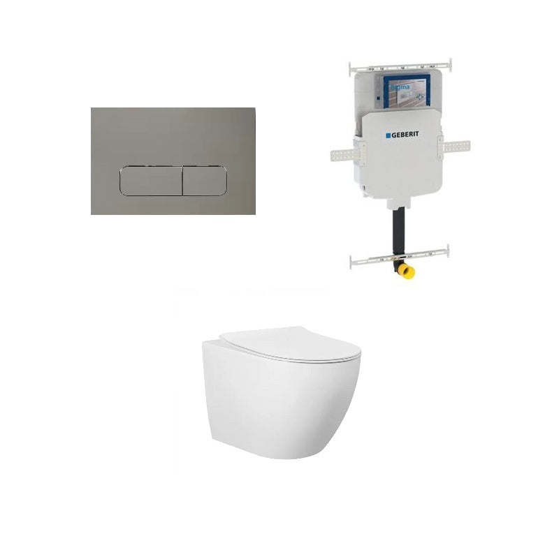 Geberit Cremona Rimless Tornado In Wall Toilet Suite Package - Gun Metal Button | Indulge Bathroom