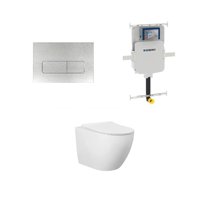 Geberit Cremona Rimless Tornado In Wall Toilet Suite Package - Brushed Nickel Button | Indulge Bathroom