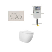 Geberit Cremona Rimless Tornado In Wall Toilet Suite Package - Round Brushed Nickel Button | Indulge Bathroom