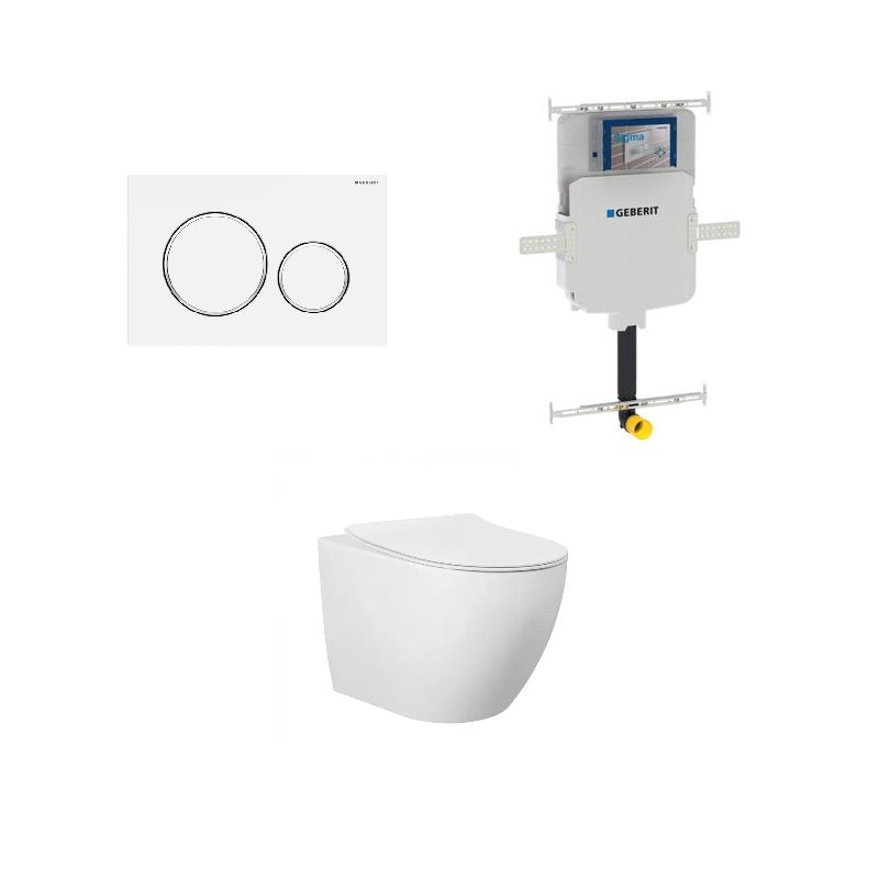Geberit Cremona Rimless Tornado In Wall Toilet Suite Package - Matte White Round Button | Indulge Bathroom