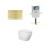 Geberit Cremona Rimless Tornado In Wall Toilet Suite Package - Brushed Gold / Brass Button | Indulge Bathroom