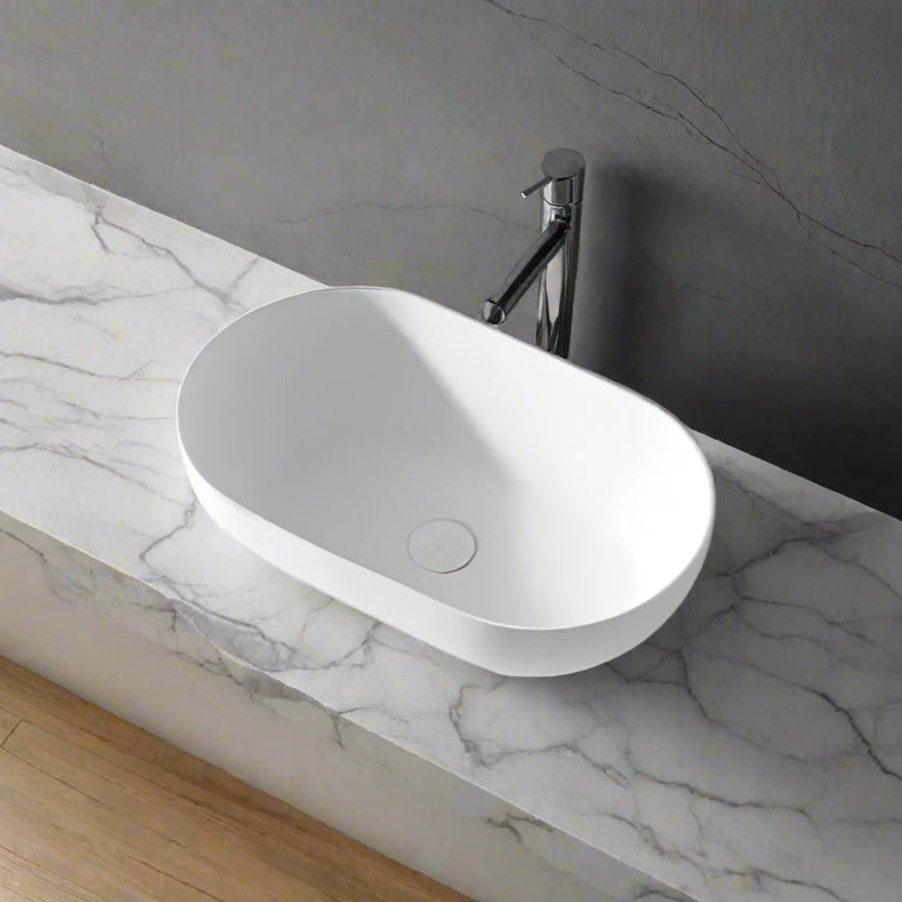 Luma 560mm Solid Surface Stone Oval Above Counter Basin | Indulge Bathroom
