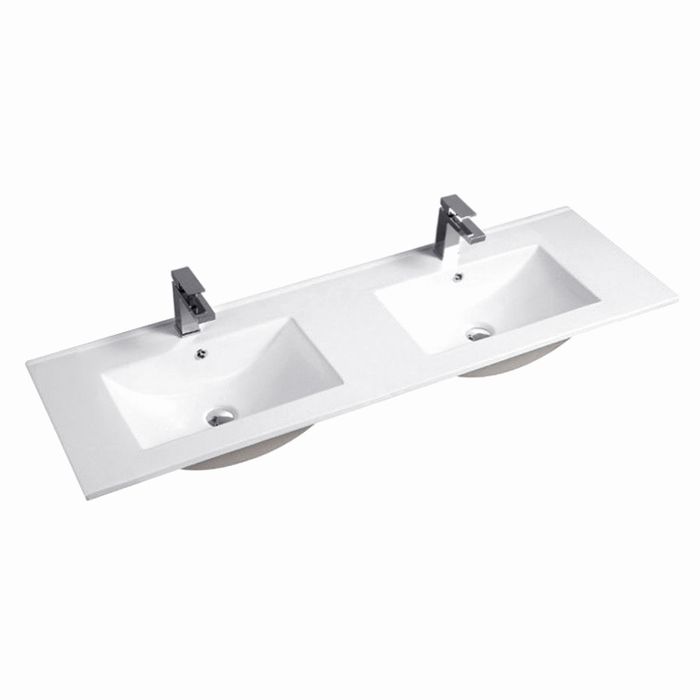 1500mm Double Bowl Slimline Standard Ceramic Top with Overflow | Indulge Bathroom