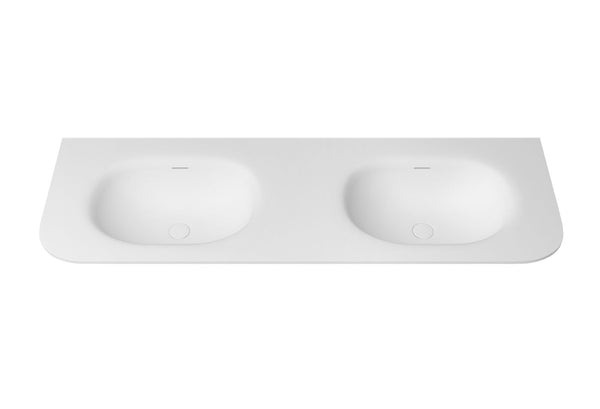 1500mm Double Curved Matte White Solid Surface Stone Integrated Top with Overflow | Indulge Bathroom