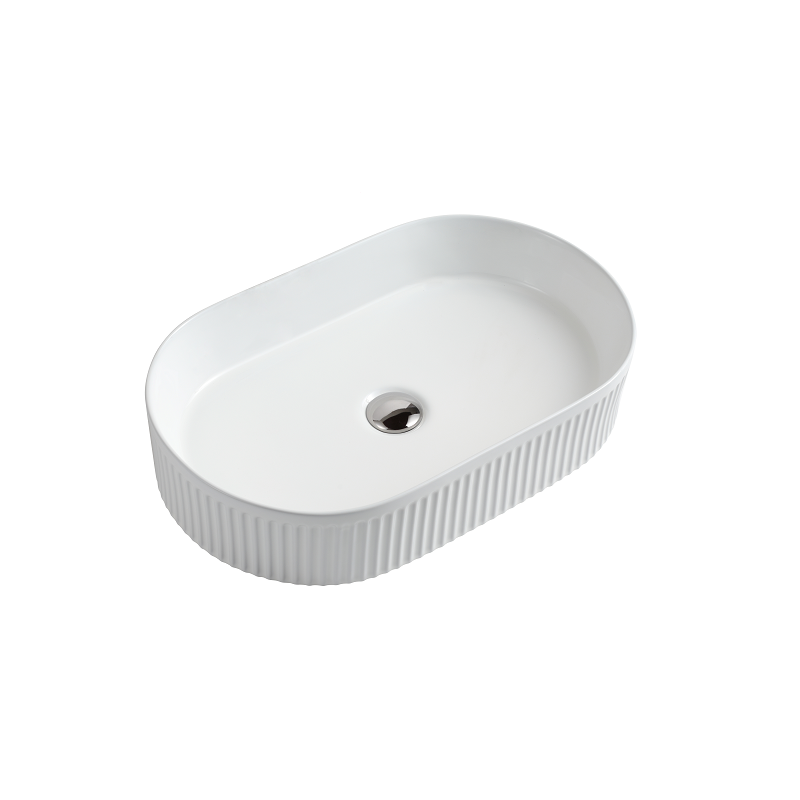 500mm Fluted Oval Gloss White Above Counter Basin | Indulge Bathroom