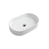 500mm Fluted Oval Matte White Above Counter Basin | Indulge Bathroom