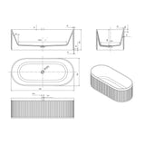 Kelsa 1700mm Stone Fluted Matte White Freestanding Bath Tub | Indulge Bathroom