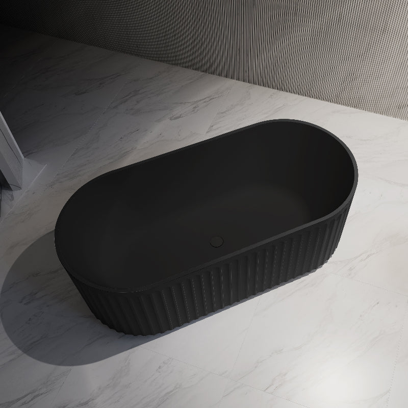 Kelsa Fluted 1500mm Matte Black Designer Round Freestanding Bath | Indulge Bathroom